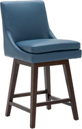 CHITA Counter Height Swivel Barstool, FSC Certified Upholstered Bar Stool, 26.8" H Seat Height, PU Leather in Dark Blue