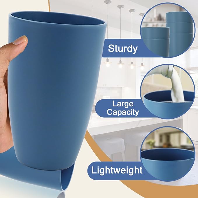 20 OZ Large Drinking Cups, Wheat Straw Cups Set of 6, Unbreakable Plastic - Image 4