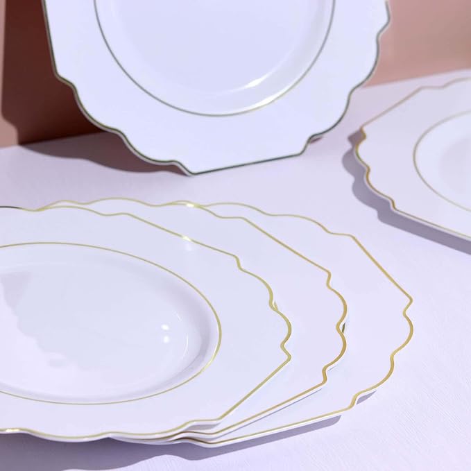 White Hard Plastic Dinner Plates, 50 Pack 11" Disposable Round Baroque Plates - Image 7