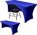 Nasitos 2 Pack Fitted Royal Blue 8ft Tablecloth-Open Back Spandex Fabric Table Covers, Washable and Wrinkle Resistant Table Cloth for Trade Show, Parties, Weddings, Events, Vendor Booth