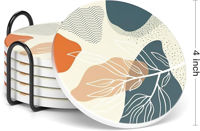 Coasters for Drinks, Kitchen Home Decor Housewarming Gift, Round 4 in - Image 2