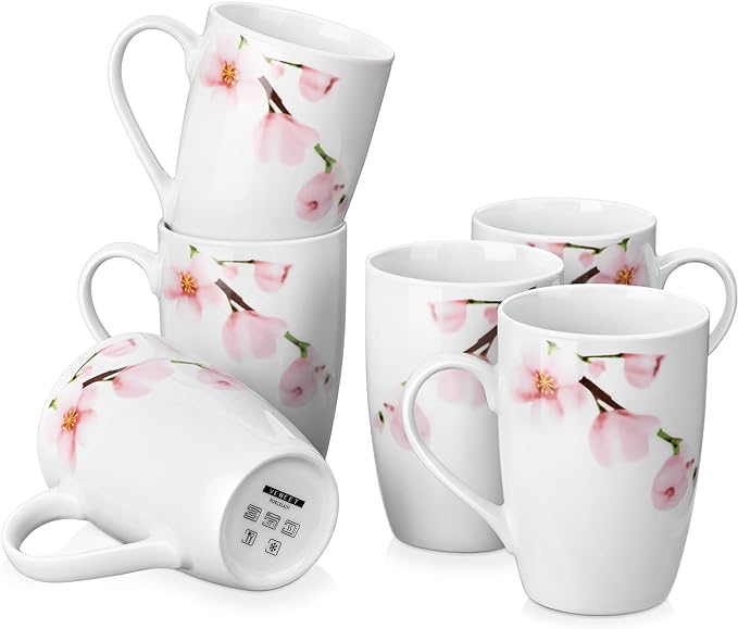 VEWEET Floral Coffee Mugs Set of 6, 16 OZ Large Handle Ceramic Mugs, ANNIE | by VEWEET