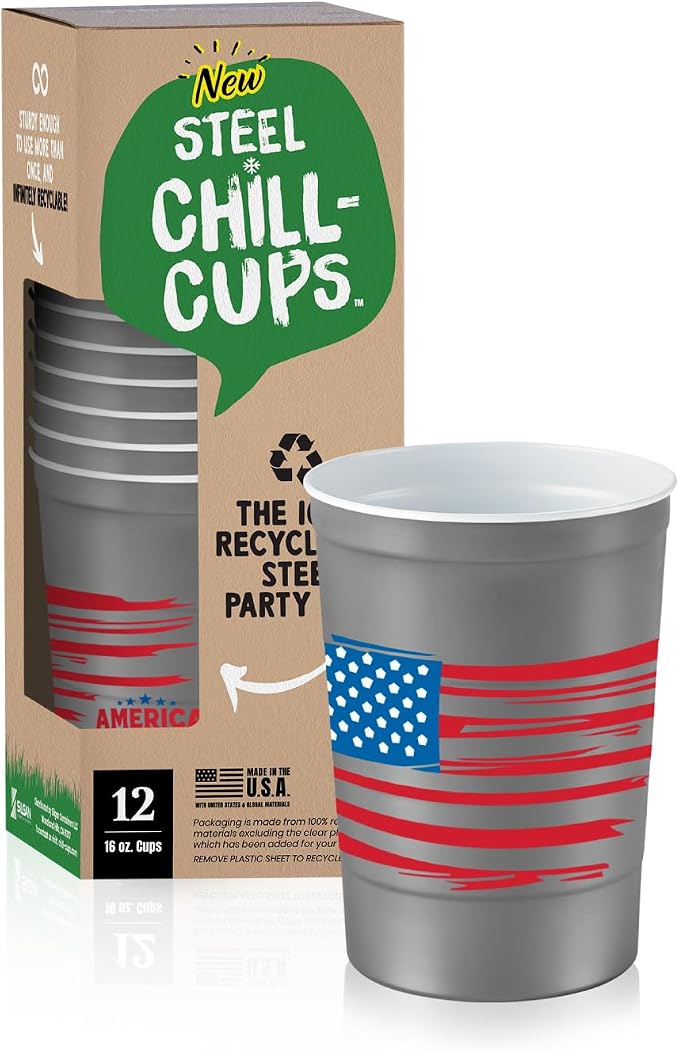 Steel Chill Cups 16 oz. Reusable Party Cups America the Beautiful, 100% by SteelChillCups
