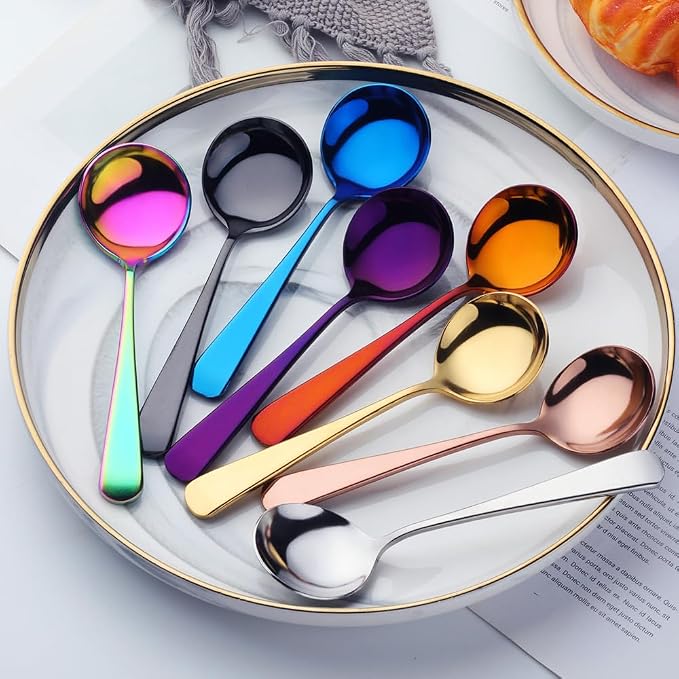 Broth Round Spoon Set, 11-Piece Reusable Stainless Steel Dinner Table Cereal - Image 8