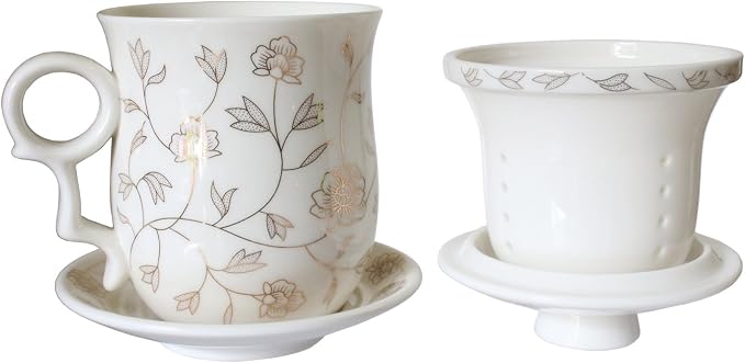Porcelain Tea Cup with Infuser Lid and Saucer Sets - Image 4