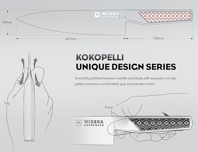 WIZEKA Chef Knife: 8 Inch: Extreme Sharp Kitchen Knife: Full Tang High Carbon Stainless Steel: Chef's knife with Ergonomic Handle with Unique Patterns,Kokopelli Series