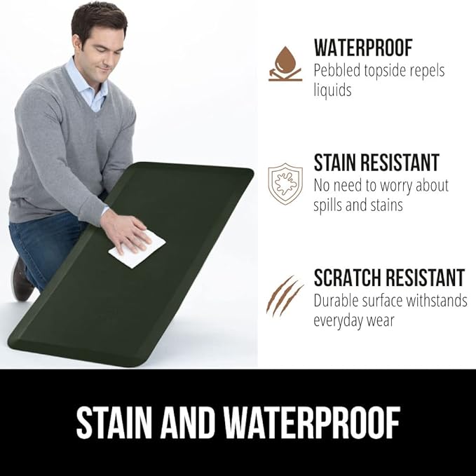 GORILLA GRIP Comfortable Cushioned Kitchen Mats for Floor, 39x20, Waterproof and Stain Resistant Soft Top, 3/4 Inch Thick Ergonomic Standing Desk Anti Fatigue Mat, Foam Supports Feet, Hunter Green