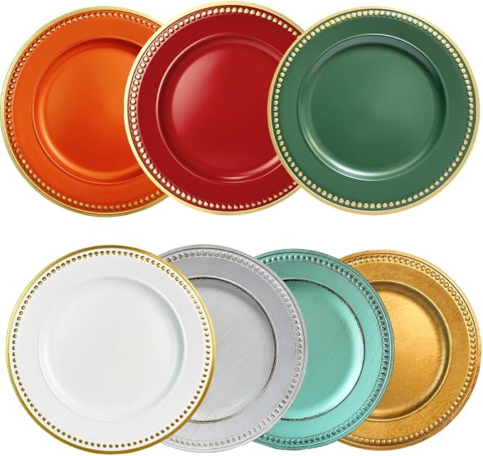 Orange Beaded Charger Plates, 13 Inch Plastic Round Chargers - Image 5