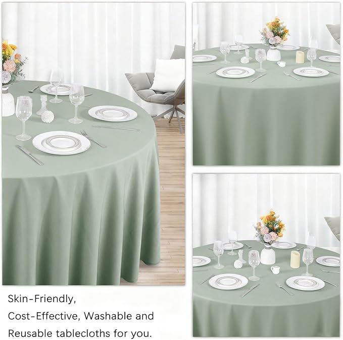 8 Pack Sage Green Round Tablecloth 90 Inch Stain and Wrinkle Resistant Round Sage Green Table Cloth Reusable and Washable Polyester Fabric Table Covers for Buffet Wedding Party and Banquet