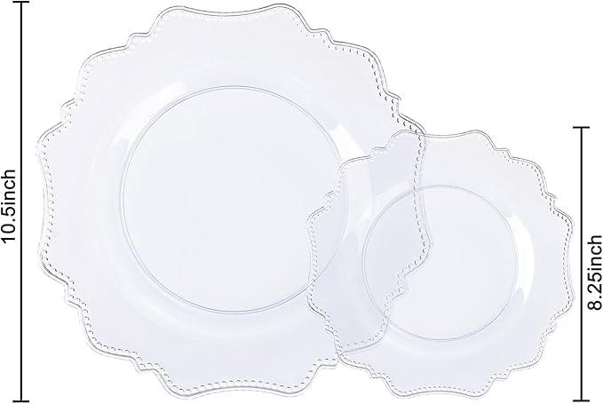 COLOSUS 60pcs Clear Plastic Plates Disposable -Heavy duty Plastic Party Plate set Include 30 dinner plates and 30 dessert/salad plates for Party/Wedding