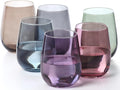 LAV Multicolor Stemless Wine Glasses Set of 6 - Drinking Cups 16 oz - Multicolor Glass Wine Tumblers - Colorful Glass Cups for Families - Drinking Glasses for Water, Juice, Beverages