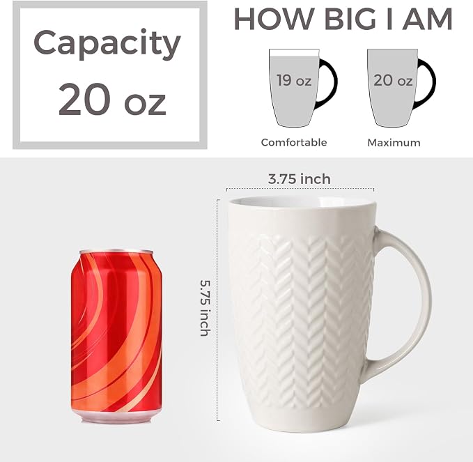 AmorArc 20 oz Large Coffee Mugs Set of 6, Tall Ceramic Coffee Cups | 3 Assorted - Image 2