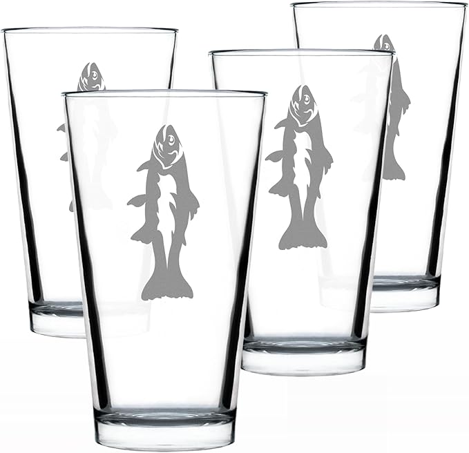 Bevvee Trout - Pint Glass for Beer - Trout Fishing Gifts for Fisherman - Fun Fish Cups & Lake House Decor - Set of 4-16 oz