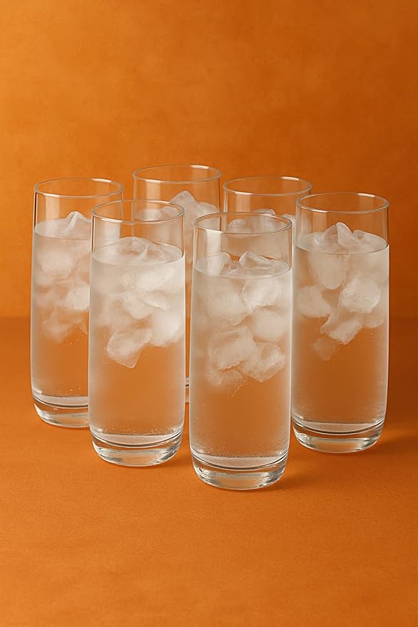 Modern Highball Glasses, 16 oz Clear Glass Tumblers for Water and Cocktails, Set of 6