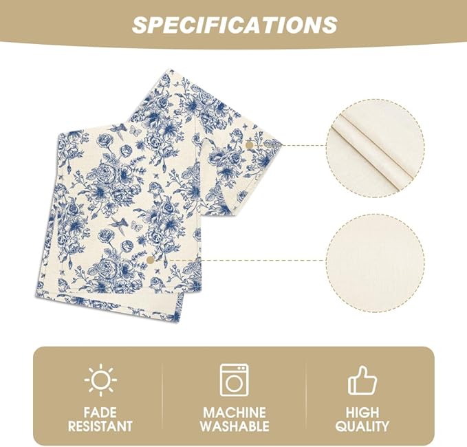 Artoid Mode Spring Navy Blue Floral Chinoiserie Table Runner, Seasonal Summer - Image 5