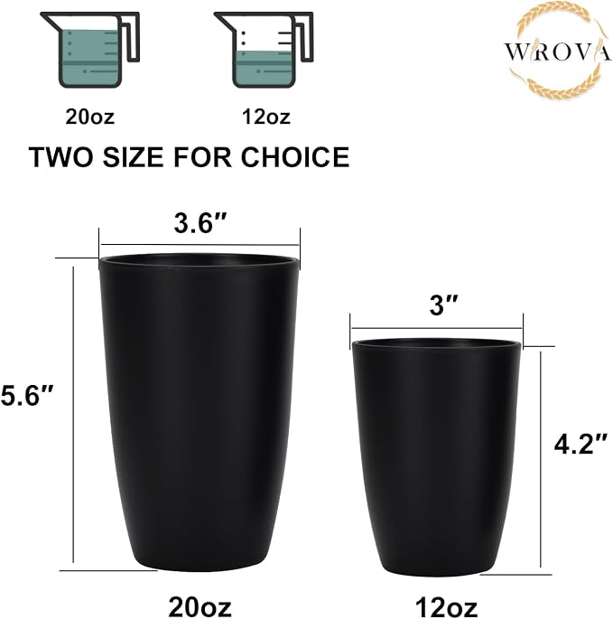 Wrova Wheat Straw Cups 8 PCS Good Alternative to Plastic Cups 20 oz Unbreakable - Image 3