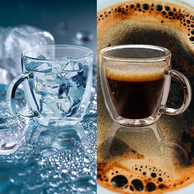 Double Wall Glass Coffee Mugs 5oz / 150ml, Stylish Tazas de Cafe Con Estilo - Image 4