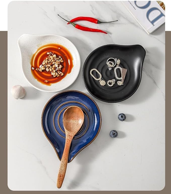 6-Inch Ceramic Spoon Rest - Heat Resistant, Non-Slip for Kitchen Utensils, Spoon Holder Stovetop, Dishwasher Safe - Elegant Spiral Design Black, Housewarming Gift