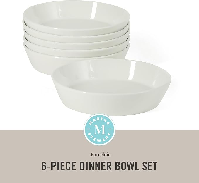 Martha Stewart Selma Pasta Bowls Set of 6, 43oz White Porcelain Soup Bowls & - Image 2