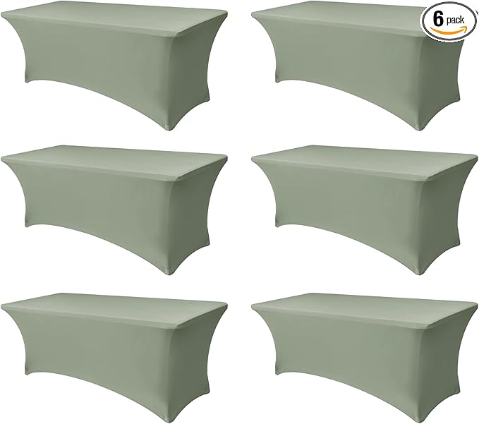 Spandex Table Cloths for 8 Foot Rectangle Tables-6 Pack Fitted Stretch Sage Table Covers-Elastic Folding Tablecloths for Party, Vendor Booth Display, Banquet Buffet Event, Craft Trade Show