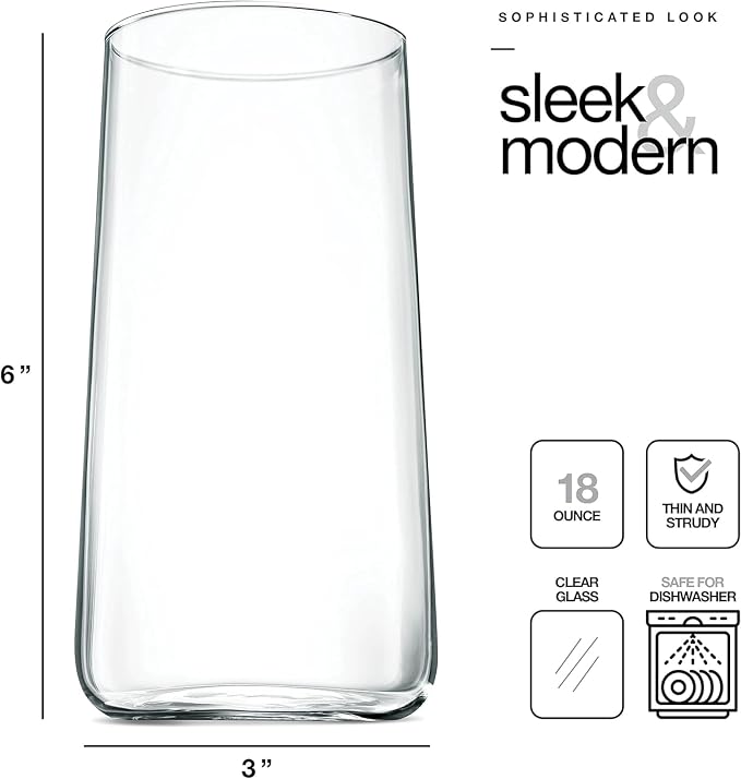 BENETI Modern Crystal Glass Cups, Tall Highball Drinking Glasses Set of 4 | - Image 8