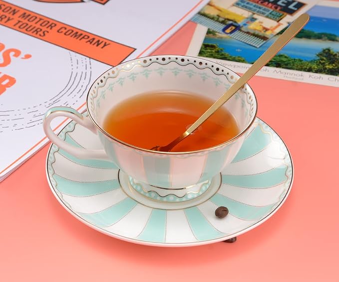 Bone China Tea Cup Set with Saucer Spoon - Image 5