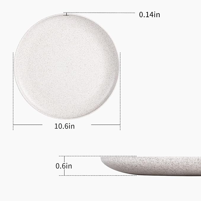 MISS BIG 10 inches Wheat Straw Plates,Plastic Plates Reusable Set of 4,Dinner Plates for Kids&Adults,Dishwasher & Microwave Safe,Eco-Friendly,BPA Free(Wheat White)