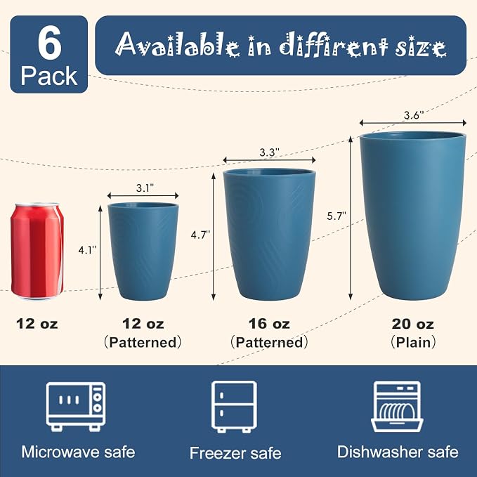 Wheat Straw Drinking Cups Set of 6, 16 OZ Unbreakable & Lightweight Plastic - Image 6