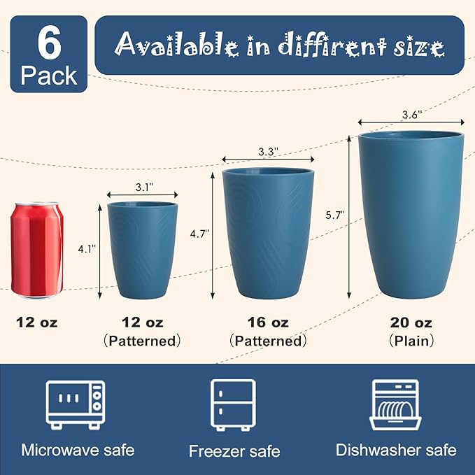 Wheat Straw Cups, Unbreakable Reusable Plastic Cup Set of 6, Lightweight - Image 6
