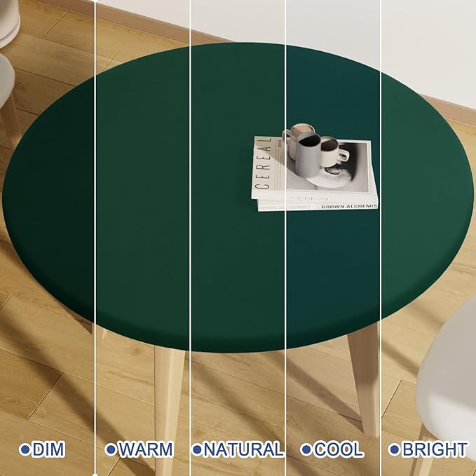 Round Spandex Tablecloth, Elastic Fitted Waterproof Tablecloths for 36"-44" Tables, Stretch Washable Picnic Table Cover for Camping, Dining, Indoor and Outdoor, Hunter Green