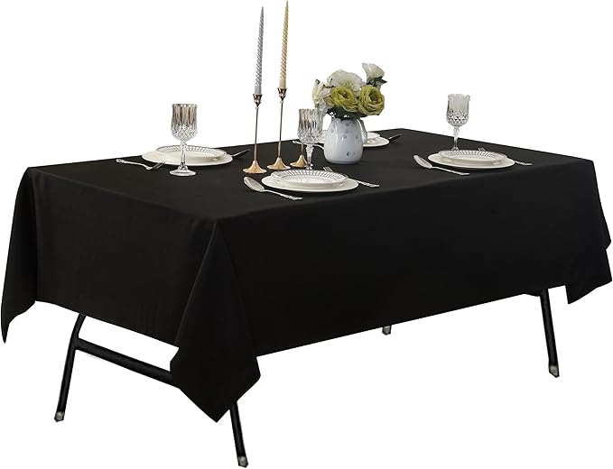 10-Pack 60x120 inch Black Table Cloths, Solid Stain and Wrinkle Resistant Oblong Tablecloth, Premium Plain Weave Polyester Fabric Rectangle Table Linen Covers for Hotel, Wedding