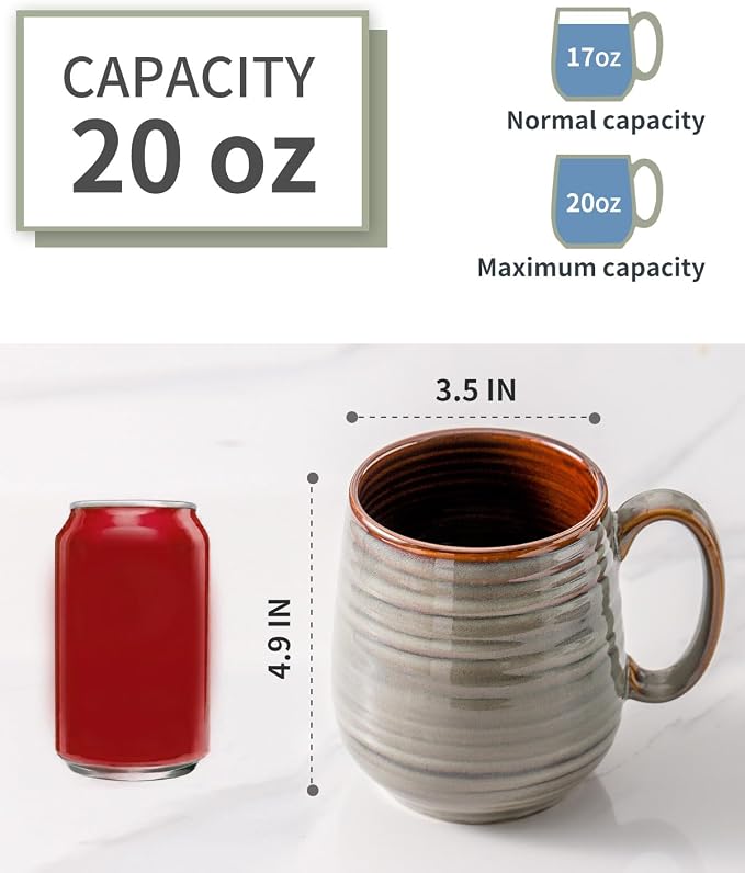 HASENSE 20 Oz Coffee Mugs Set of 2, Porcealin Large Coffee Cups - Image 2