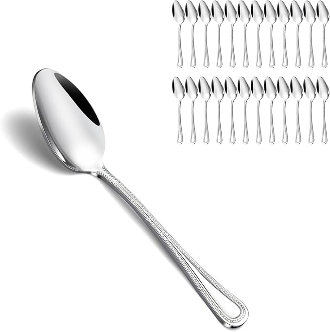 24 Pieces Teaspoons Set, 6.4 Inches Spoon Set, Stainless Steel Silverware by Gymdin
