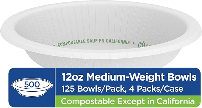 Georgia-Pacific Dixie 12oz Medium-Weight Paper Bowls by GP PRO, White, UXB12WS, 500 Bowls Per Case