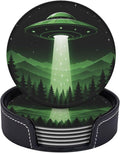 Modern UFO Mountain Art Leather Coasters Set of 6 by NeuKim