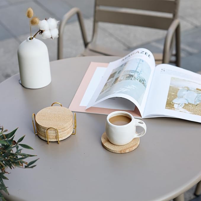 Absorbent Coasters Set of 6, Desert-Like Patterns Natural Sandstone Coaster with Holder for Coffee Table Decor, Rustic Stone Drink Coasters with Velvet Backing, Made from Australian Sandstone