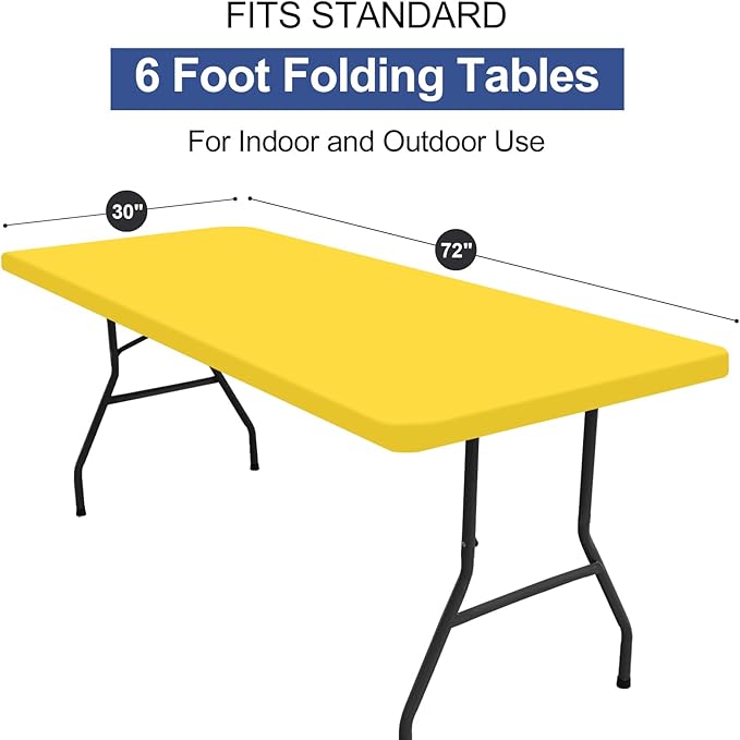 homing 2 Pack Rectangle Table Cloth, Elastic Fitted Fabric Tablecloth Fits for 6 Foot Folding Tables, Washable Table Cover for Picnic, Camping, Indoor & Outdoor (Yellow, 30" x 72")