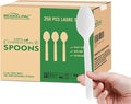 250 Count Compostable Disposable Non Plastic Spoons, Large Heavy Duty Biodegradable Utensils, Eco Friendly Durable Sturdy Recyclable Spoons Flatware Silverware for Party Wedding Daily Use