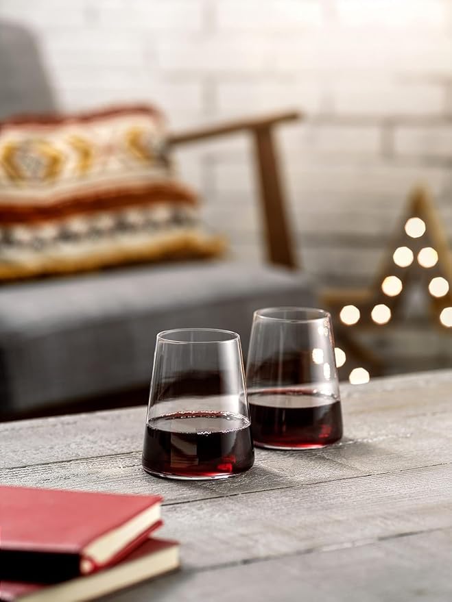 BENETI German Made Stemless Wine Glasses set 4 | Premium 17oz Stemless Wine Glass | Crystal Glass Cups For Red & White Wine, Modern Durable Drinking Glasses