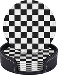 Drink Coasters with Holder Stand Set of 6 Black and White Checkerboard Pu by Unknown