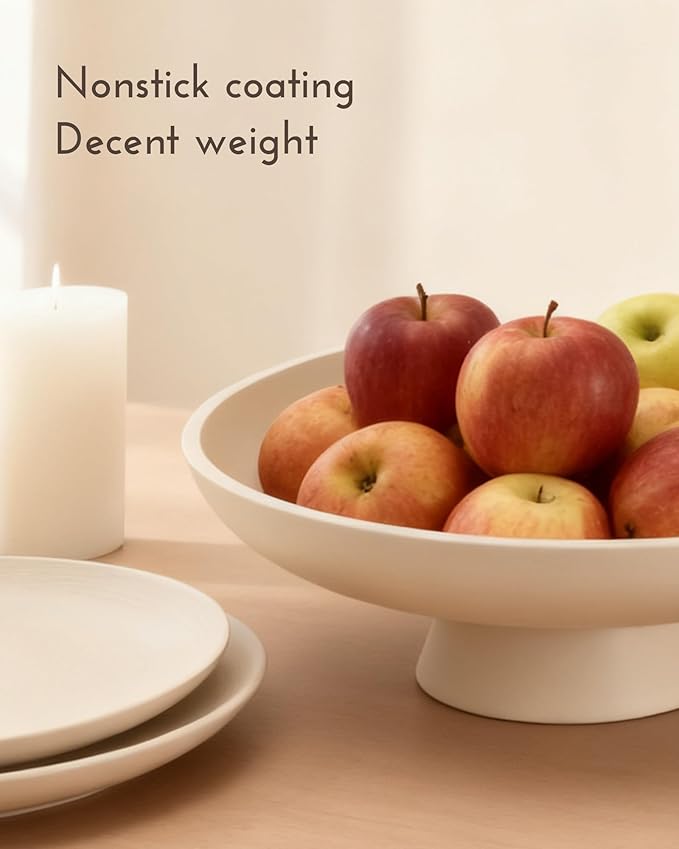 11.81" Pedestal Fruit Bowl, Concrete Large Decorative Fruit Bowls, Modern Fruit Bowl For Kitchen Counter, Footed Entryway Bowl For Keys, Cream White Decorative Entryway Table Bowl-Beige