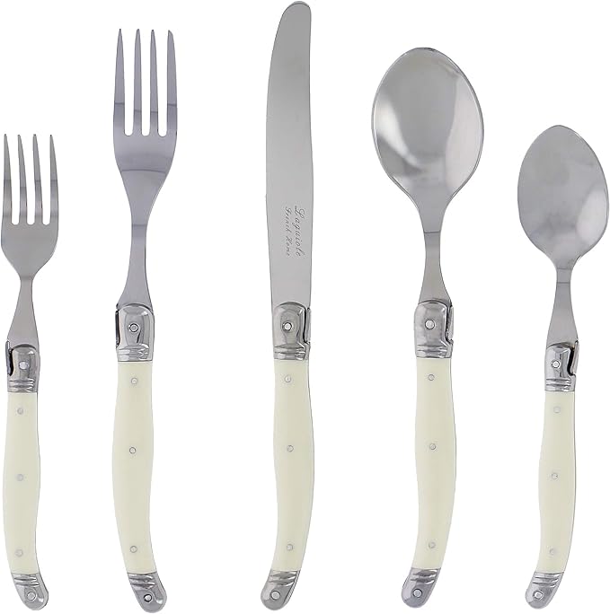 French Home Laguiole 20 Piece Flatware Set – Stainless Steel Flatware Set for 4 – Luxurious Ivory-Colored Utensil Set with Knives, Spoons and Forks