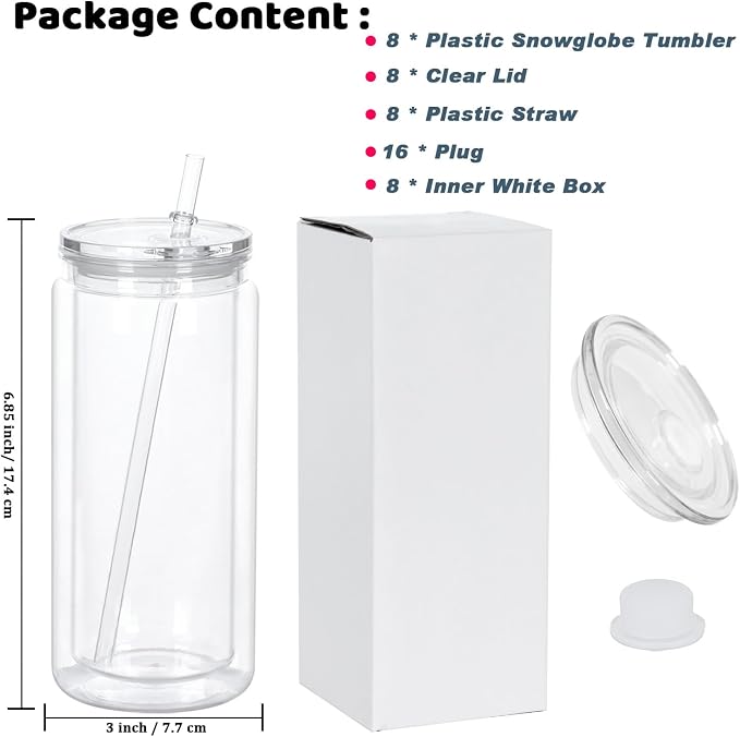 20 Oz Plastic Snowglobe Tumbler, 8 Pack Pre-Drilled Double Wall Acrylic Snow - Image 6