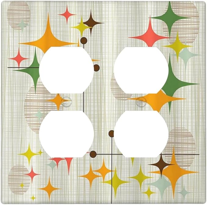 Light Switch Cover Mid Century Modern Retro Stars 2 Gang Decorative SwitchPlates Double Duplex Wall Plates Switch Plates and Outlet Covers for Bathroom Bedroom Decor