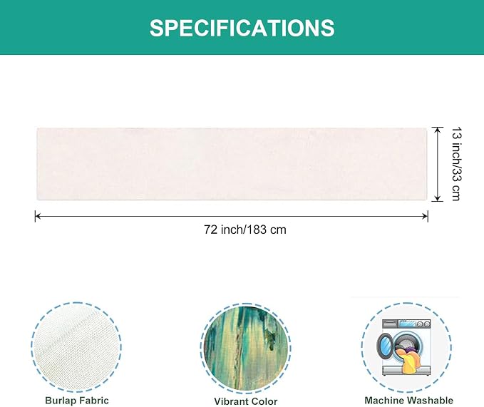 Green Teal Abstract Modern Art Table Runner 13x72 Inch Rustic Wood Texture - Image 4