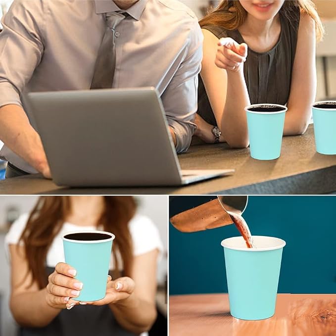 25 Pack 8 oz Disposable Paper Cups, Light Blue Paper Coffee Cups | Beverage - Image 7