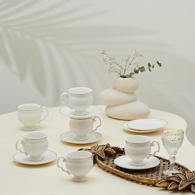 KARACA Malta 12-Piece Porcelain Espresso & Turkish Coffee Cup and Saucer Set by Karaca