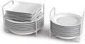 Adjustable Dish Rack for Kitchen Counter - Bamboo Plate Holder Organizer for Cabinet Wooden Bowl Organizer Stainless Steel Plate Stand Storage for Kitchen Drawer Countertop Cupboard Shelf RV