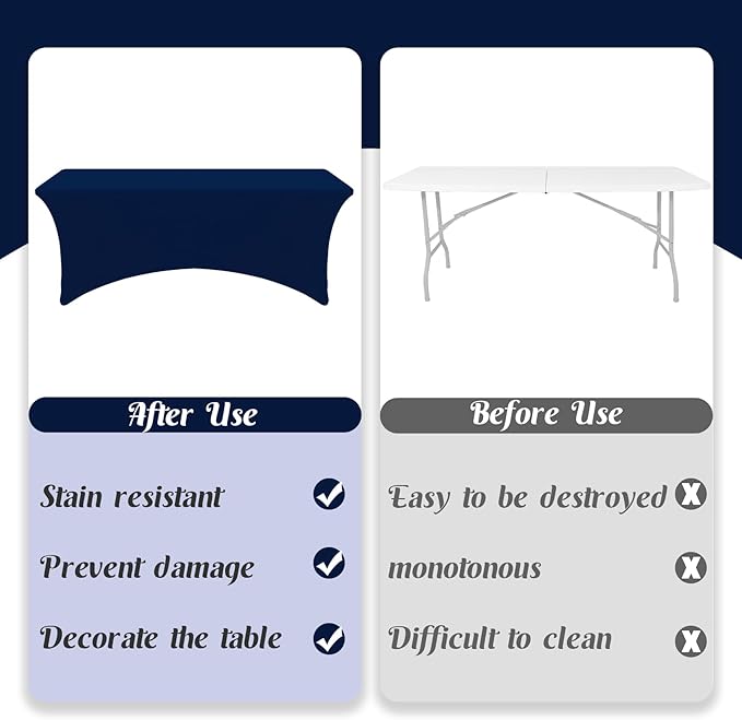 HAISIWLKJ 6 Pack Table Cloth 6ft Navy Blue Tablecloths for Rectangle Folding Table Spandex Fitted Stretch Cover Wrinkle Resistant Washable Protector for Party, Wedding, Banquet, Festival.