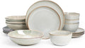 Highland 16pc Dinnerware Set, Unique Organic Shape Double Bowl, Stoneware Plate by HomeVSS